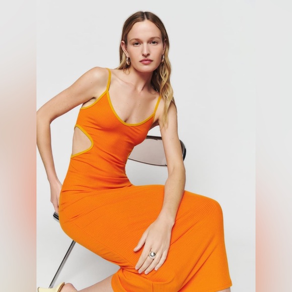 Reformation Lilou Knit Dress in Citrus/Ochre size L - Picture 7 of 16